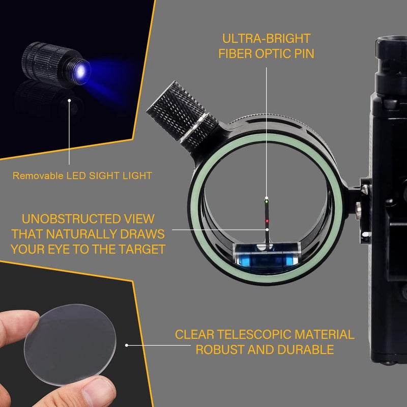SOPOGER Archery Bow Sight for Compound Bows Target Hunting Single Pin or 5 Pin Bow Sight with 6X 1.75 Scope Lens Long Bar Right Hand for Quicker Sight Acquisition - Image 2